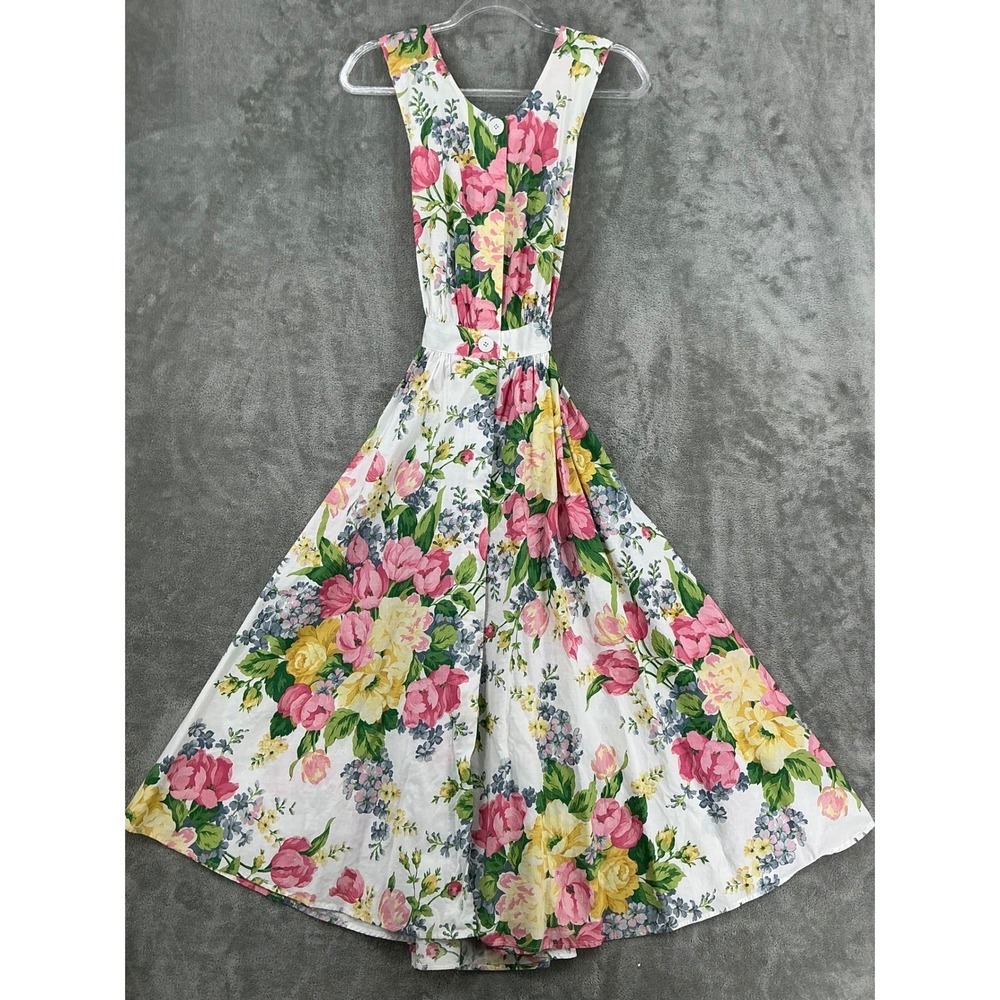 Vintage Carol Anderson Dress Womens Small Floral Open Back Midi 80s Romantic
